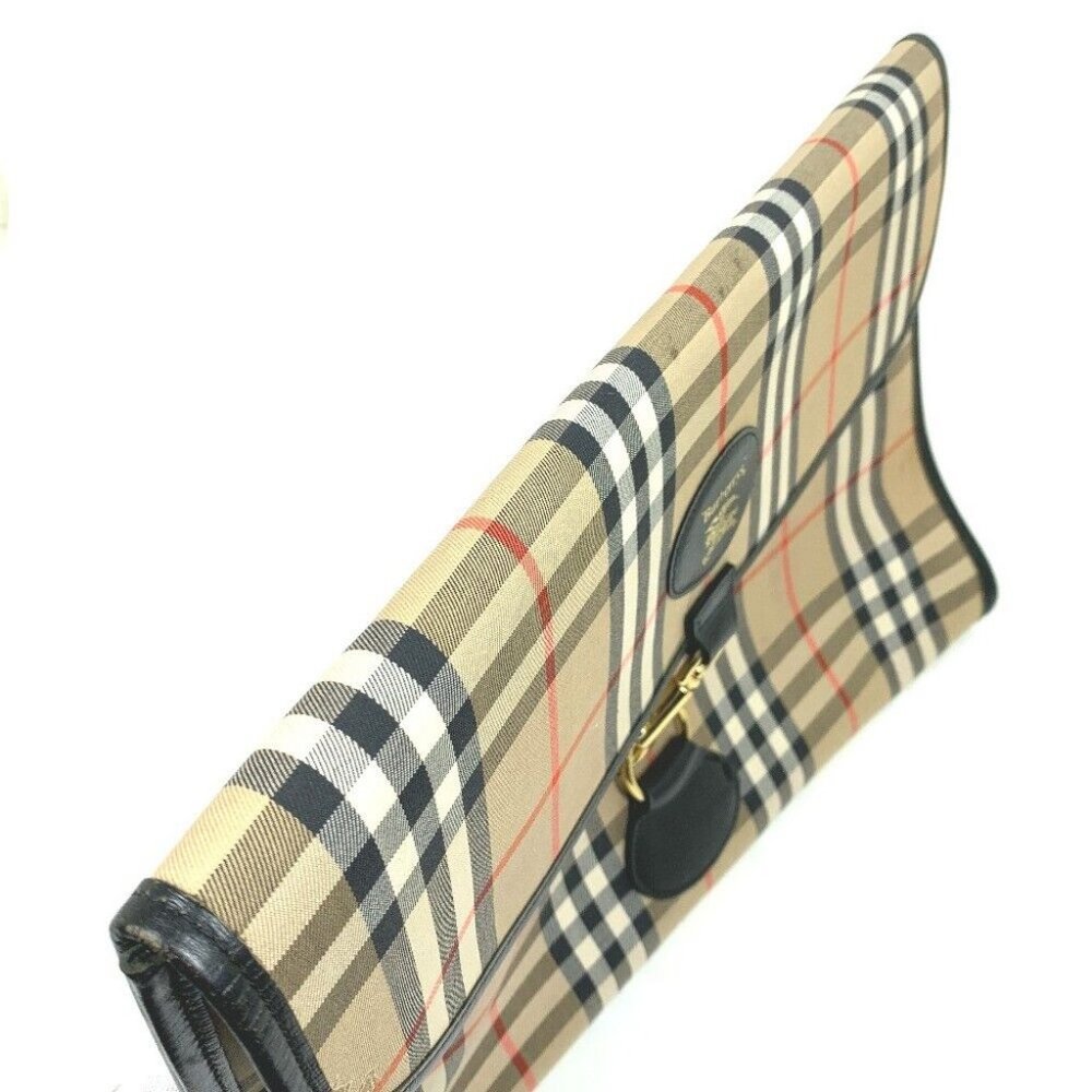 Authentic BURBERRY Check Document Pouch Clutch bag Canvas/Leather Beige - Picture 16 of 16